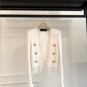 🚩steal authentic Balmain White Fringe Jacket